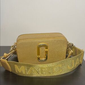 Marc Jacobs Metallic Gold Snapshot Crossbody with Branded Strap